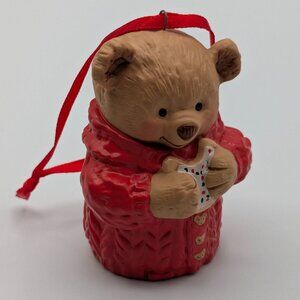 Hallmark Keepsake Snuggly Sugar Bear Bell 2001, Porcelain Christmas Ornament